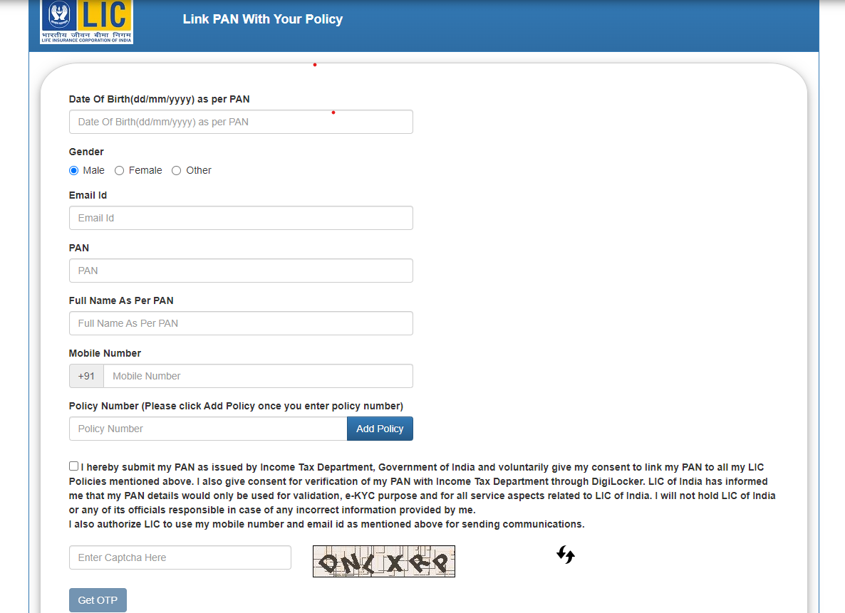 link pan with lic policy